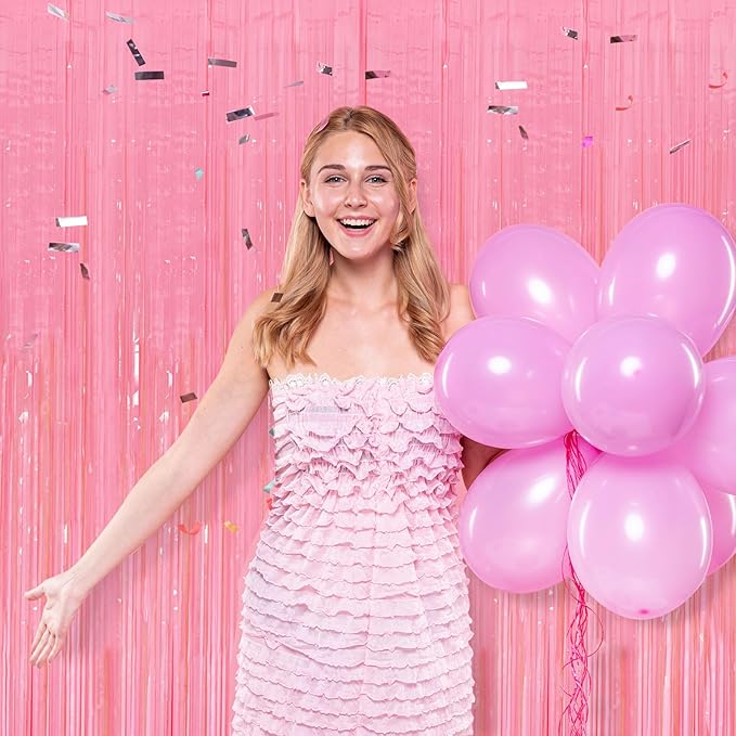 5 Pack Pink Tinsel Curtain Party Backdrop Foil Fringe Light Pink Halloween Baby Shower Valentines Wedding Birthday Decorations for Women