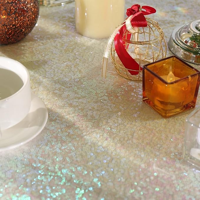 White Iridescent Sequin Table Runners 10 Pieces 12x108 Inches Glitter Table Cover for Wedding Birthday Banquet Party Table Decorations