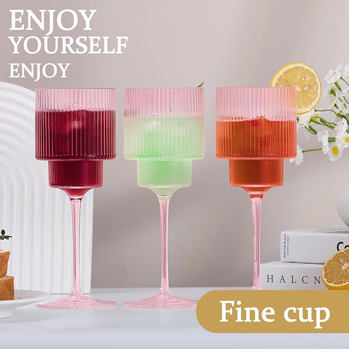 Plastic Goblets Wine Glasses - 12Oz Acrylic Wine Glasses Origami Unbreakable Clear Plastic Cocktail Glasses Recyclable Shatterproof Reusable Wine Cups for Parties & Weddings (Pink 1)