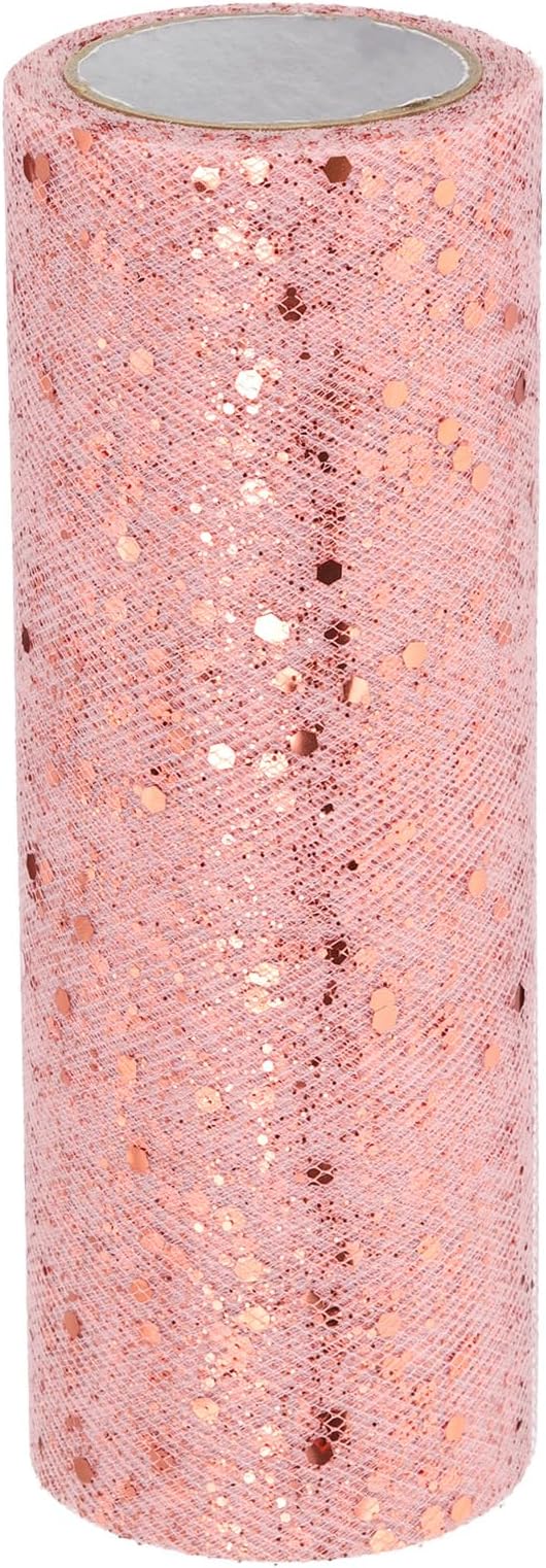 PATIKIL Tulle Fabric Rolls, 6 Inch by 10 Yards Fabric Spool Tulle Sparkling Ribbon Netting Sequin for DIY Tutu Skirts Crafts Wedding Party Decorations, Rose Gold