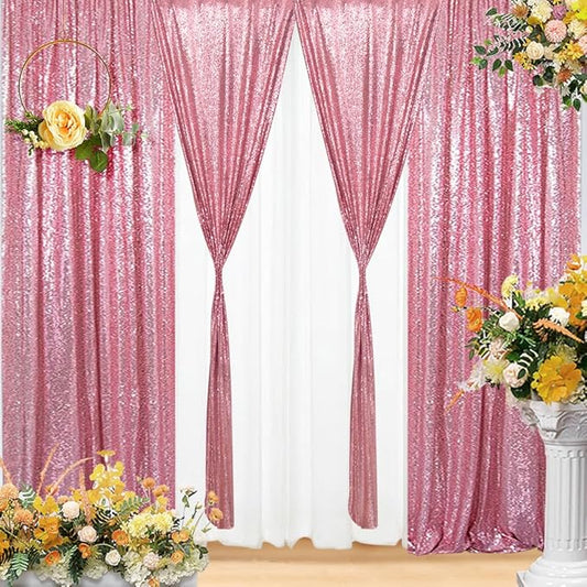 Eternal Beauty Fuchsia Pink Sequin Backdrop Curtains, Shimmer Back Drop 4Panels-2FTx8FT for Christmas, Party, Birthday, Photography, Wedding, Baby Shower Event Decoration