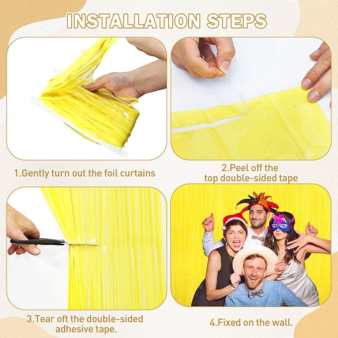 Yellow Tinsel Foil Fringe Curtains Backdrops,2Pack Door Streamers Photo Booth Backdrop for Birthday Party, Tinsel Curtain Backdrop for Baby Shower Bachelorette Christmas Party Decorations. Disco Decor