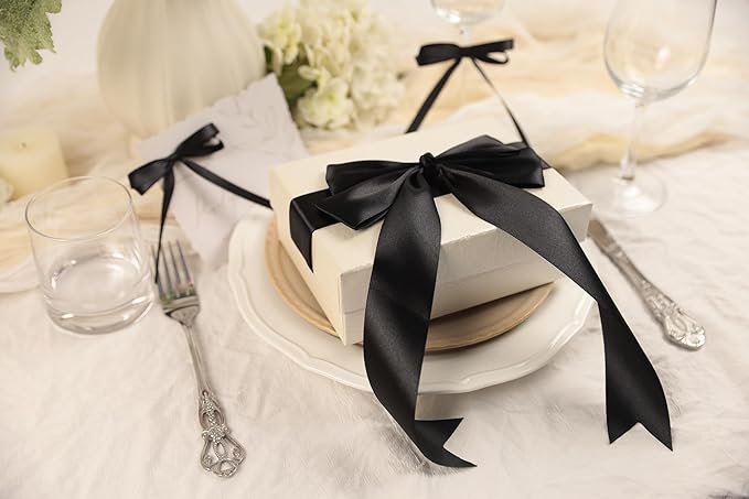 Black Satin Ribbon 1-1/2 inch X Continuous 25 Yards, Single Face Polyester Ribbon Perfect for Gift Wrapping, Flower Bouquet, Wedding Decor, Crafts, Bow Making, Sewing and More