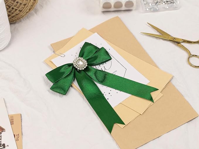 Green Satin Ribbon 1 inch X Continuous 100 Yards, Single Face Polyester Ribbon Perfect for Gift Wrapping, Flower Bouquet, Wedding Decor, Crafts, Bow Making, Sewing and More