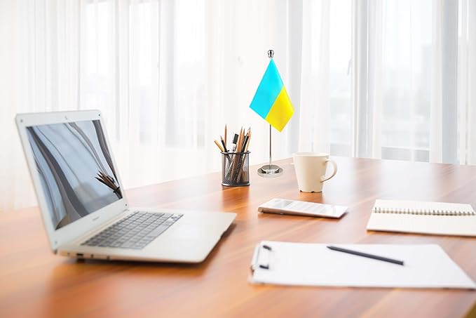 Ukraine Ukrainian Deluxe Desk Flag Set Small Mini Miniature Ukraine Ukrainian Table Desktop Flags,Festival Events Celebration,Office Decoration-2 Pack