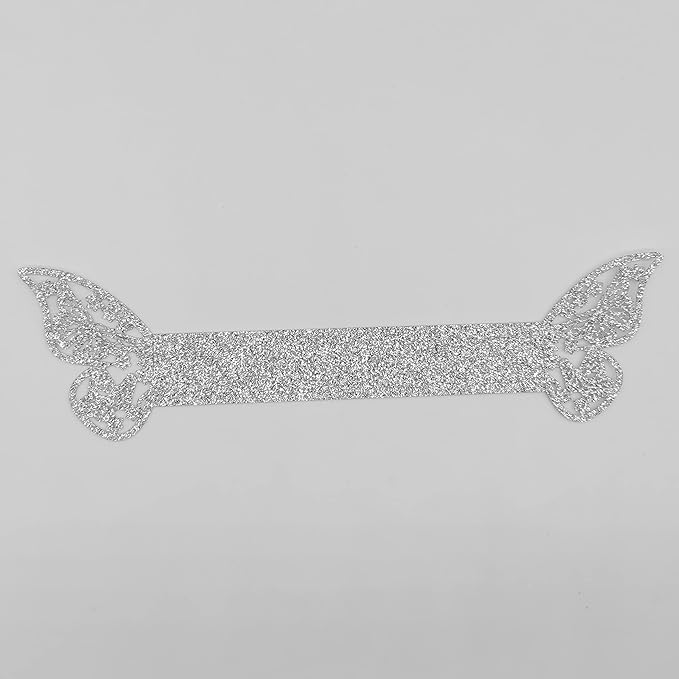 Butterfly Bright Silver Paper Napkin Rings Set of 100 pcs，3D Laser Cutout Paper Napkins Holder,Disposable Serviette Rings for Tables,Decorations,Wedding,Dinner,Party Decor