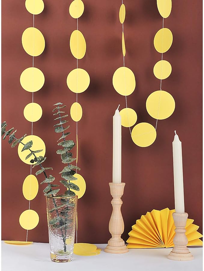 Yellow Paper Garland Circle Dot Party Banner Streamer Backdrop Hanging Decorations, 20 Feet in Total
