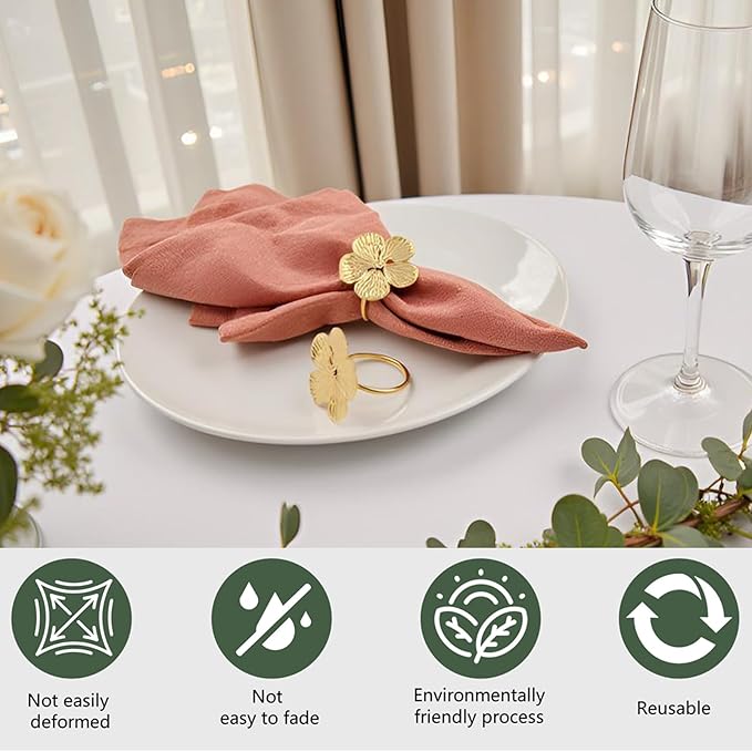 Flower Napkin Rings Set of 50, Fall Napkins Rings Gold Floral Holder for Wedding Season Banquet Party Décor Holiday Dinner Delicate Blossom Serviette Buckles Table Setting Decoration(Gold 50)
