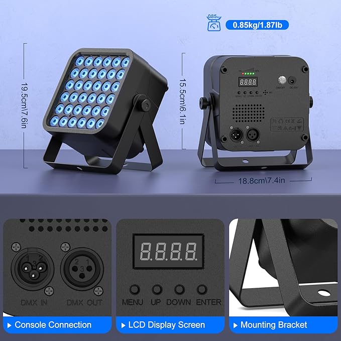 Rechargeable Par Can Lights, 72W RGB 5200mAh Uplights Battery Powered Stage Light, Wireless DJ Lights Sound Activated with Remote & DMX Control for Festivals, Weddings, Bars, Churches, DJ (12 Packs)