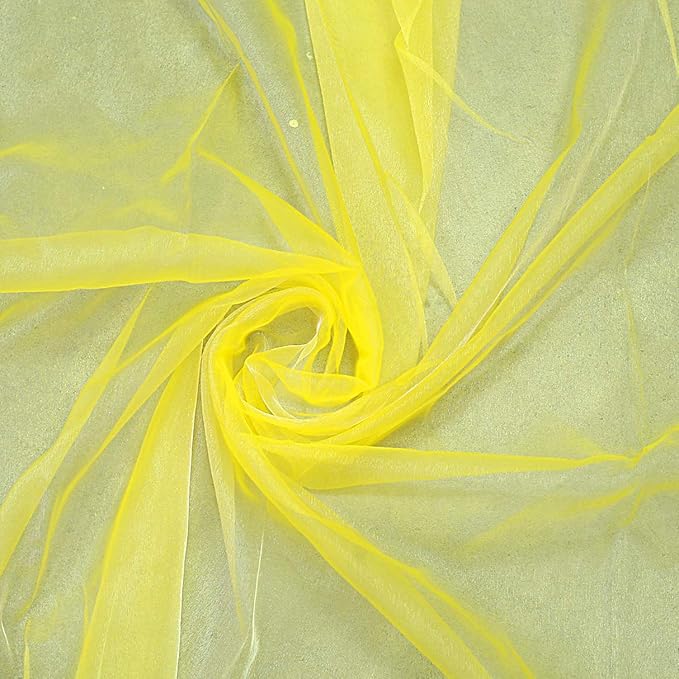 VDS Yellow Organza Fabric, 75 Yards Continuous, 45” Wide, Wedding Party Decoration Iridescent Crystal Sheer Shiny Organza Tulle Bridal Dress DIY Crafts Costume Sewing Backdrop Arch Cloth
