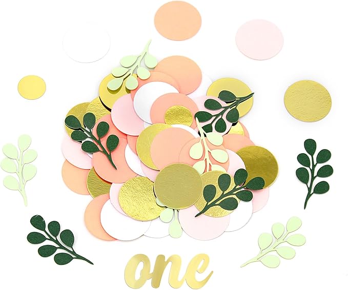 300PC Pink and Sage Green 1st Birthday Confetti First Birthday Decorations for Girl Dots Table Scatter for Baby Girl One Year Old Party Decor Supplies