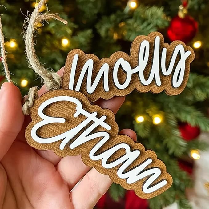 2Pcs Personalized Christmas Stocking Name Tags Custom Wooden Stocking Name Tag Customized Letters Tags Custom Xmas Stockings Hanging Tag Gifts for Christmas Stockings