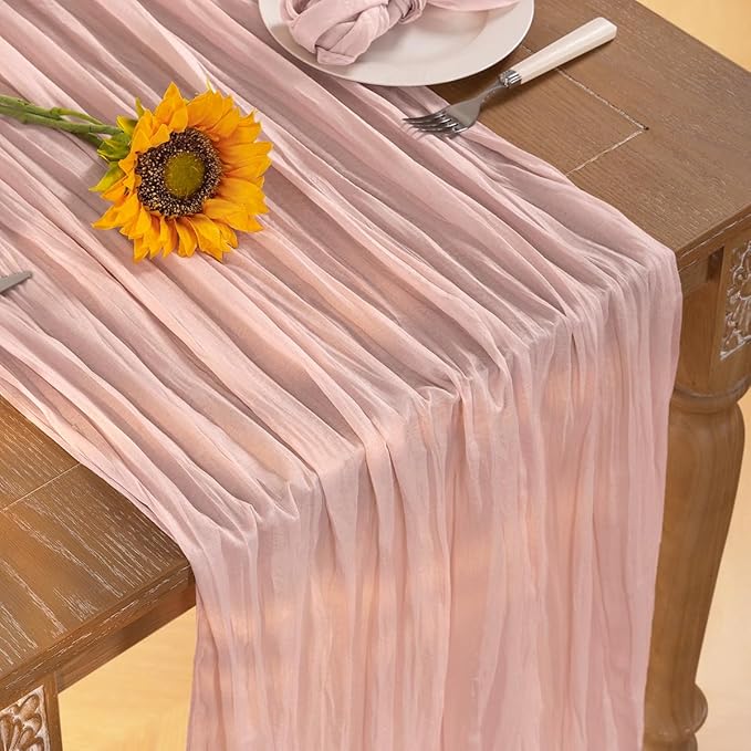 Pink Cheesecloth Table Runner 10 Pack Fall Table Runners Boho Gauze 120 Inches Light Pink Cheese Cloth Fall Table Decorations for Thanksgiving Wedding Bridal Girl Baby Shower Sweet 16 Party