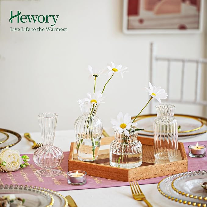 Mini Glass Vases for Centerpieces - Hewory Clear Small Bud Vases in Bulk, Cute Flower Vases Set for Wedding, Home Decoration, Table Decor (Clear, 8)