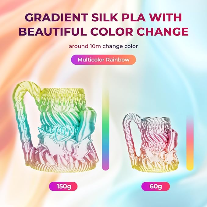AMOLEN Silk PLA 3D Printer Filament, Shiny Multicolor Rainbow PLA Filament 1.75mm, Fast Gradient Color Change PLA 3D Printing Filament for Most FDM 3D Printer, Yellow Pink Blue, 1kg (2.2lbs)