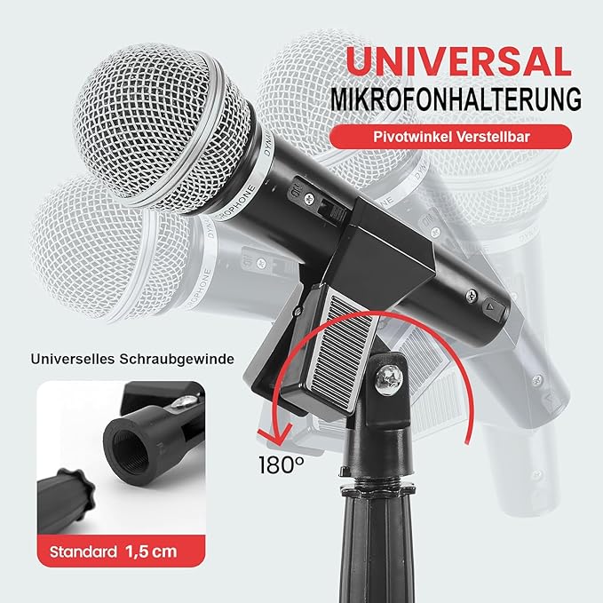 Pyle Universal Microphone Stand - Handheld Mic Compatible, Heavy Compact Base, Lightweight & Compact Design, 2.8 to 5 Ft Height Adjustable Clamp, Pivot Angle Clip, Home/Studio Use (Pair)