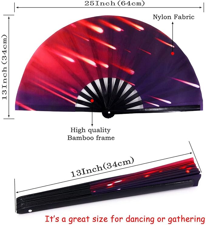 Amajiji Large Folding Hand Rave Fan Popping Fan for Line Dancing Clacking Fans for Boots On The Ground Dance,Party,Decoration,Festival (Meteor Shower)