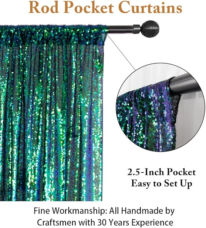 ShinyBeauty Sequin Backdrop Curtain Iridescent Green 2 Panels Sequin Bakdrop 4x8FT Shimmer Backdrop for Photograph Wedding Backdrop Drapes Iridescent Green Glitter Backdrop Curtain (Green Blue)
