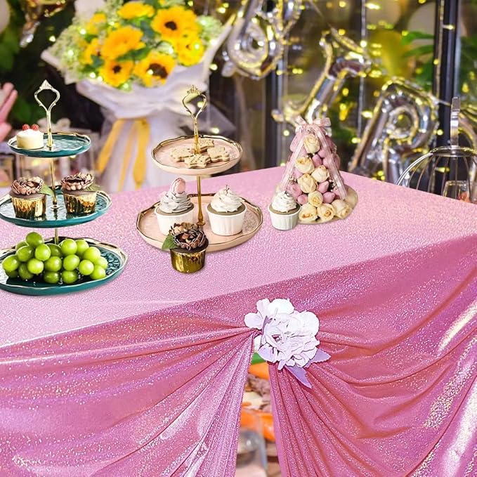 Fitable Pink Sequin Tablecloth for Parties 52x70 Inch - Sparkle Glitter Table Cloth Laser Rectangle Overlay for Wedding Baby Shower Ceremony Birthday Holiday Banquet