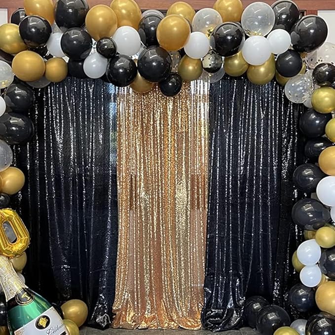 Poise3EHome Black Sequin Backdrop Curtain, 4 Pcs 3FT x 8FT Sequin Backdrop Panels,Black Curtains for Photography Party Birthday Halloween Backdrop