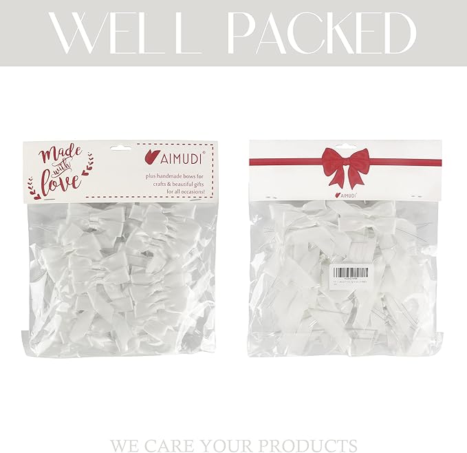 AIMUDI White Bows Bulk 2.5" Christmas Bows Premade Small Bows Pre Tied Mini White Stick On Bows for Wedding Favor Twist Tie Bows for Baby Shower Decorations Bows for Gift Wrapping - 50 Counts