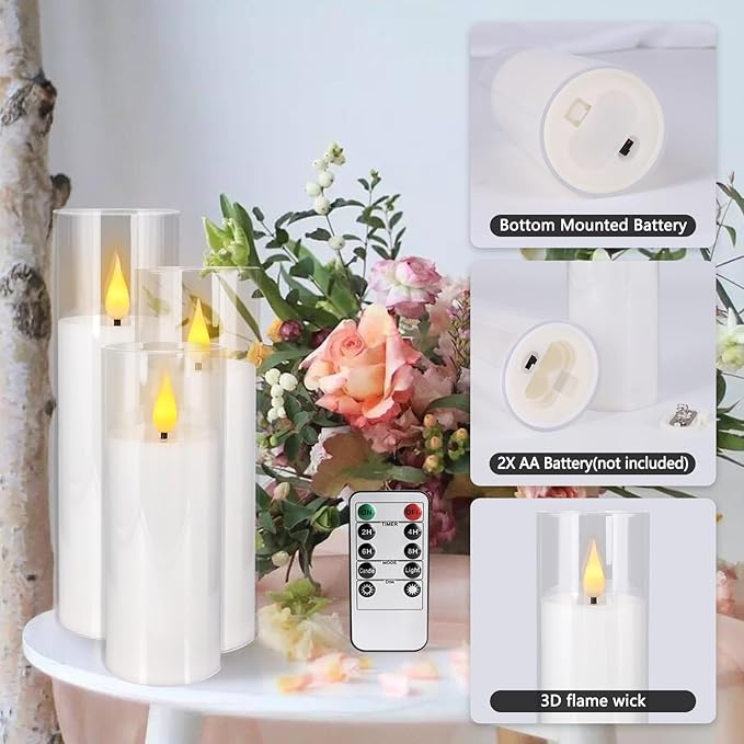 Flameless Candles,Battery Operated LED Candles Ideal for Halloween, Christmas,Home Decor,Home Party Wedding Indoor Outdoor,White 2.2X5“6”6“7”7“H