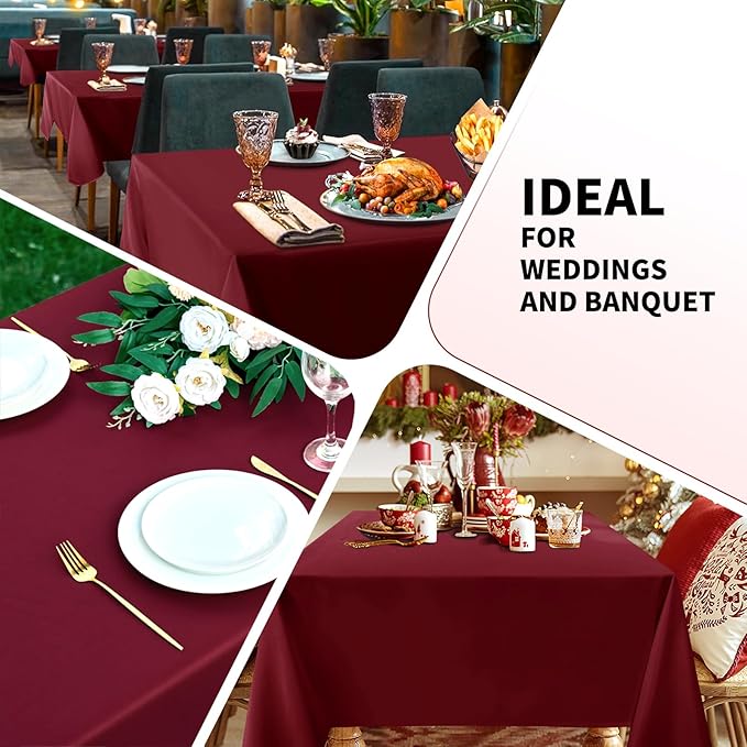 Burgundy 6 Pack Polyester Table Cloth 60 x 102 Inch, Rectangle Tablecloths for 6 Foot Tables Washable Table Cloth for Party Wedding