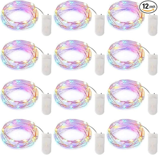 Minetom 12 Pack Pastel Fairy Lights Battery Operated String Lights - 7ft 20 LED Waterproof Short Micro Firefly Lights for Easter Day Decor, DIY Craft, Wedding Table Centerpieces, Flowers