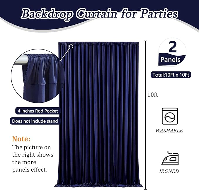 10 x 10 Feet Navy Blue Backdrop Curtain for Partie, Background Curtains for Photoshoot, Birthday, Wedding, Halloween, Thanksgiving, Christmas Day, New Year Party Decorations 5Ft x 10Ft, 2 Panels