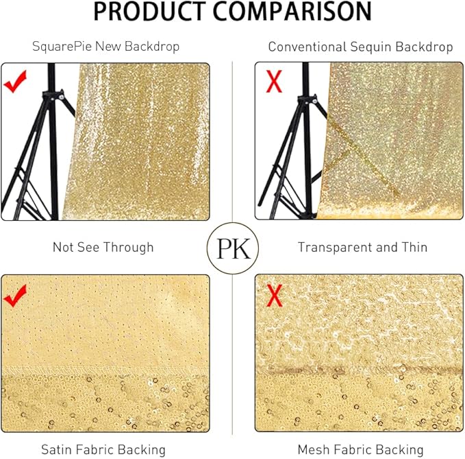 SquarePie Sequin Backdrop Curtain Not See Through Background for Wedding Party 2FT x 8FT 2P Gold