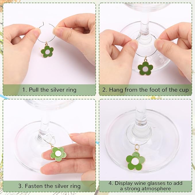 SANNIX Spring Floral Wine Charms - 24pcs Stem Glass Charms for Wine Tasting Party Decorations