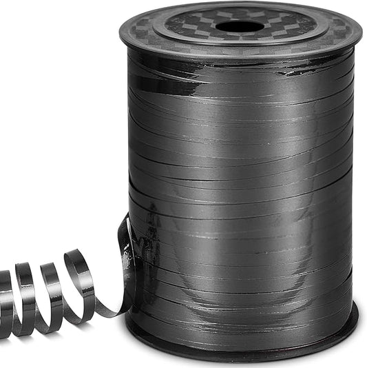 Black Ribbon, 500 Yard Curling Ribbon for Crafts, Shiny Metallic, Iridescent Crimped for Gift Wrapping, Balloons, Florist (1 Roll)