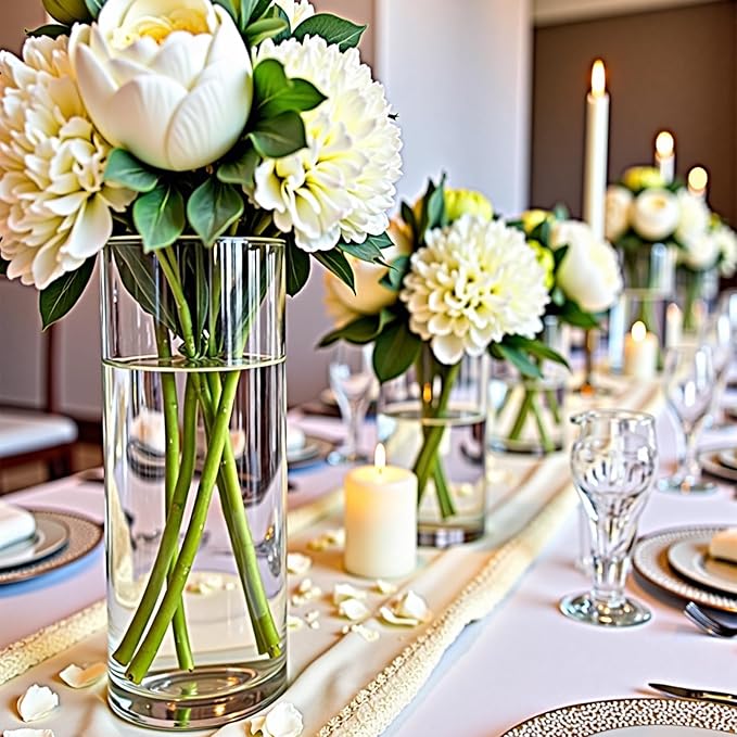 8 Clear Glass Cylinder Vases for Centerpieces - Different Sizes Floating Candle Vases Holder -4", 6", 8",10" Hight Perfect for Weddings and Events