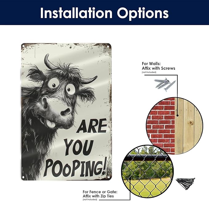 Funny Highland Cow "Are You Pooping!" Tin Sign - 8x12 Inch Vintage Metal Wall Décor, Humorous Bathroom & Farmhouse Rustic Wall Art for Indoor & Outdoor