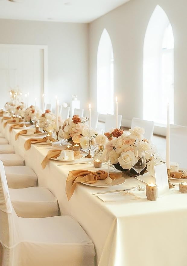 12 Pack 60 x 102 Inch Rectangle Tablecloth, Beige Tablecloth for 6 Feet Rectangle Tables, Stain and Wrinkle Resistant Washable Fabric Table Cloth for Wedding Dining Table Buffet Parties Camping
