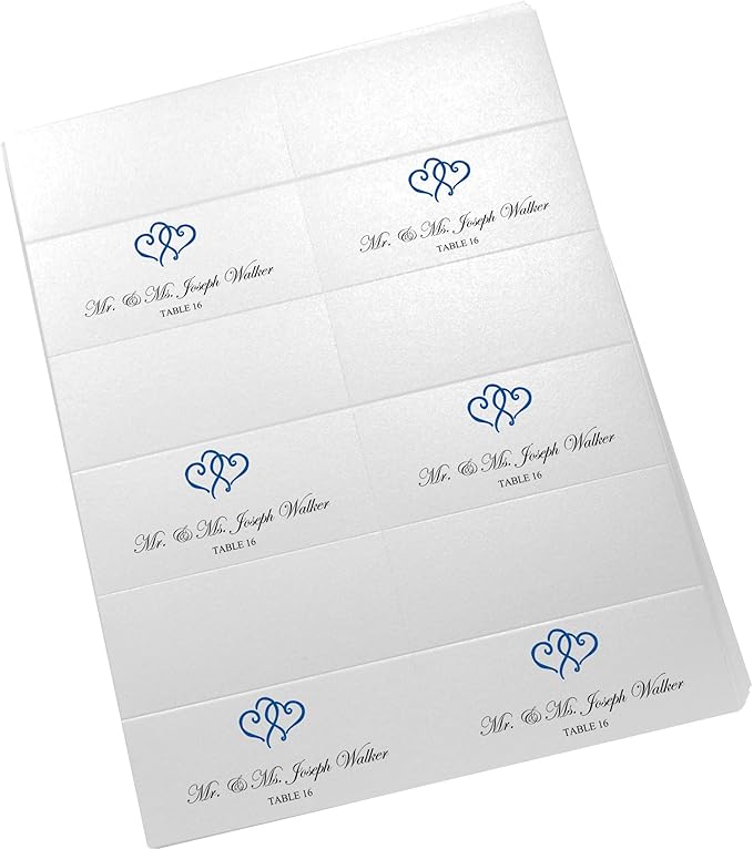 Linked Hearts Printable Place Cards, Royal Blue (Choose Color), Set of 60 (10 Sheets), Laser & Inkjet Printers - Wedding, Party, Dinner, and Special Events - Made in the USA