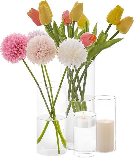 4 Pcs Glass Cylinder Vases Set, 4/6/8/10 Inch Modern Flower Vases for Centerpieces, Bud Vase Arrangements & Floating Candles – Wedding/Christmas/Home Decor Essentials
