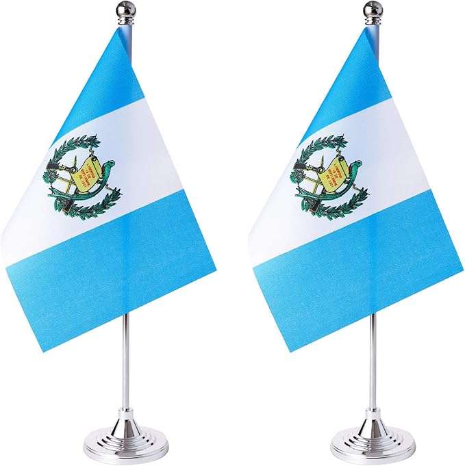 ZXvZYT 2 Pack Guatemala flag Guatemalan Table Flag Small Mini Guatemalan Desk Flags With Stand Base,International Festival Events Celebration Decorate,Home office Decorations