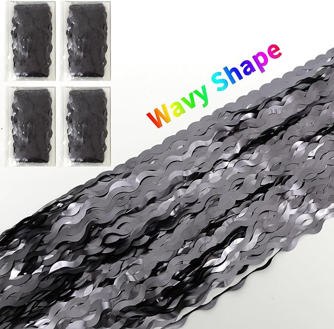 4 Pack Wavy Grey Foil Fringe Curtains Party Decorations - 3.3 ft x 6.6 ft Tinsel Curtain Backdrop for Birthday Bachelorette Wedding Birthday Disco Party Decorations