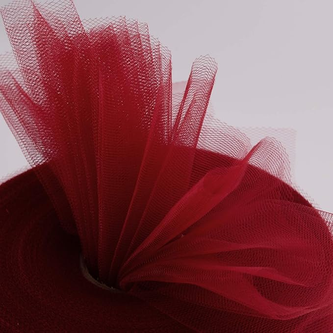 Tulle Fabric Roll, 6” by 200 Yards (600FT) Tulle Organza Fabric Spool for DIY Tutu Skirt Baby Shower Decor Wedding Backdrop Crafts Birthday Party Supplies (Burgundy)