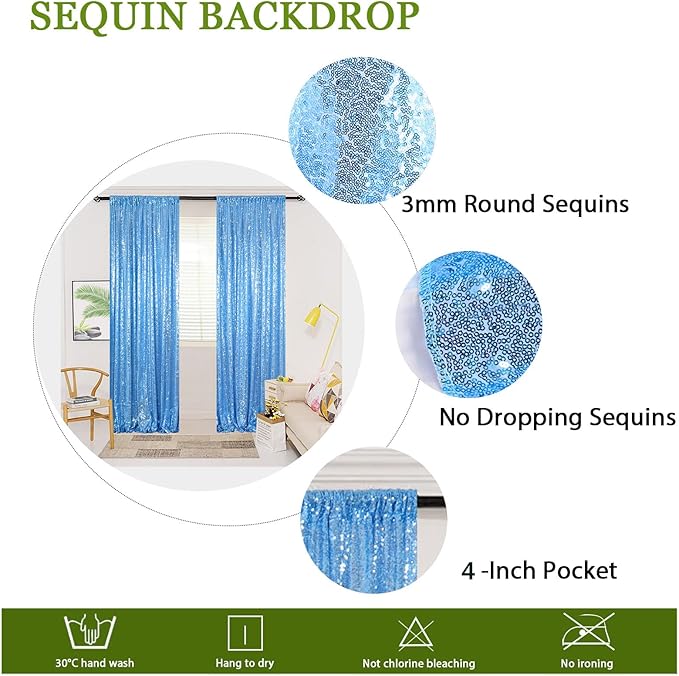 ShinyBeauty 4x10 FT Baby Blue Sequin Backdrop Curtains Glitter Photography Backdrop for Christmas, Halloween, Birthday, New Year Decor 4 Panels