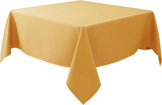 Biscaynebay Fall Tablecloth Textured Fabric Square Tablecloths 70x70'', Fall Gold Thanksgiving Autumn Harvest Water Resistant Fabric Tablecloths for Kitchen, Dining, Wedding, Parties Machine Washable