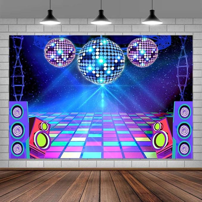 Disco Backdrop 7X5ft Retro Glow Party 70s 80s 90s Theme Stage Dance Background Disco Party Decoration Disco Ball Banner Dance Backdrop for Birthday Party Prom Portrait Photo Props Polyester, Green