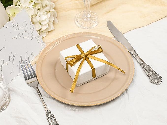 Gold Satin Ribbon 1/4 inch X Continuous 25 Yards, Single Face Polyester Ribbon Perfect for Gift Wrapping, Flower Bouquet, Wedding Decor, Crafts, Bow Making, Sewing and More