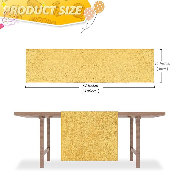 Gold Table Runners 10 Pieces 12x72 Inch Glitter Dining Table Runner Sequin Table Cover Runners for Party Wedding Birthday Bridal Shower Decorations