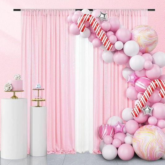 SquarePie Sequin Curtain 2FT x 8FT Pink 2pcs Backdrop Sparkly Wedding Valentine's Day Party Decoration