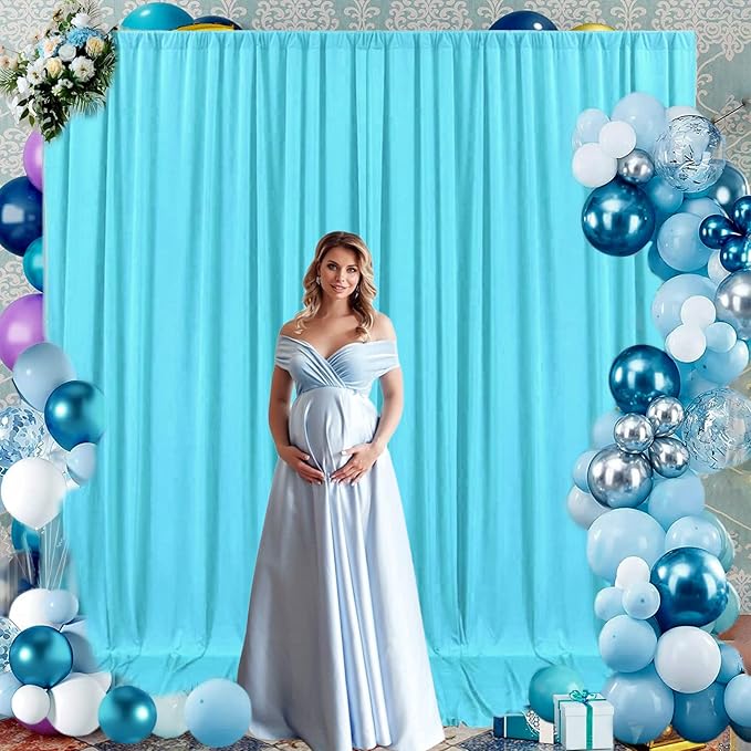 2 Panels Sky Blue Backdrop Curtain, 10 x 10 Feet Background Curtains for Parties, Weddings, Baby Showers, Bachelorette Halloween, Christmas Birthday Party Photoshoot Backdrop Curtains Decorations