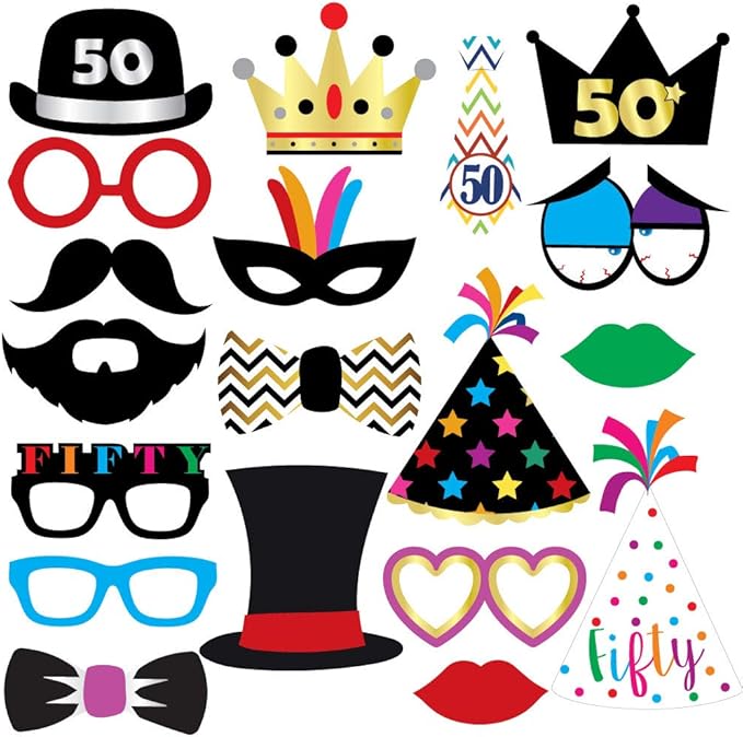 50th Birthday Photo Booth Party Props - 40 Pieces - Funny 50th Birthday Party Supplies, Decorations and Favors