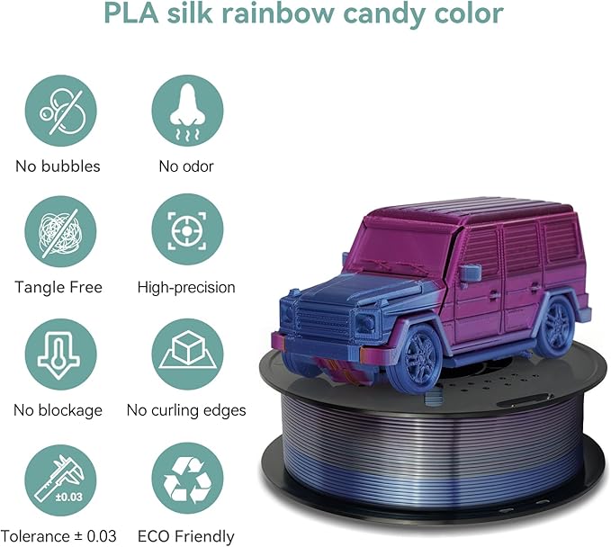 Kingroon Silk PLA Filament 1.75mm Rainbow Color Changing Filament 3D Printer Filament 1kg Dimensional Accuracy ±0.03mm,Fit Most 3D Printer(Universe)