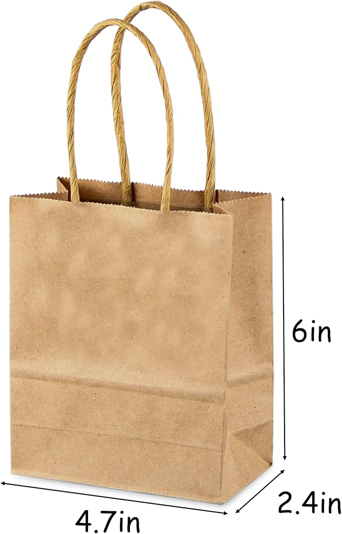 SPERPAND 50Pcs Kraft Paper Bags Mini Size - 6.5" Small Brown Paper Gift Bags with Handles, Party Favor Bag for Birthday, Wedding, Christmas, Baby Shower, Candy Bag